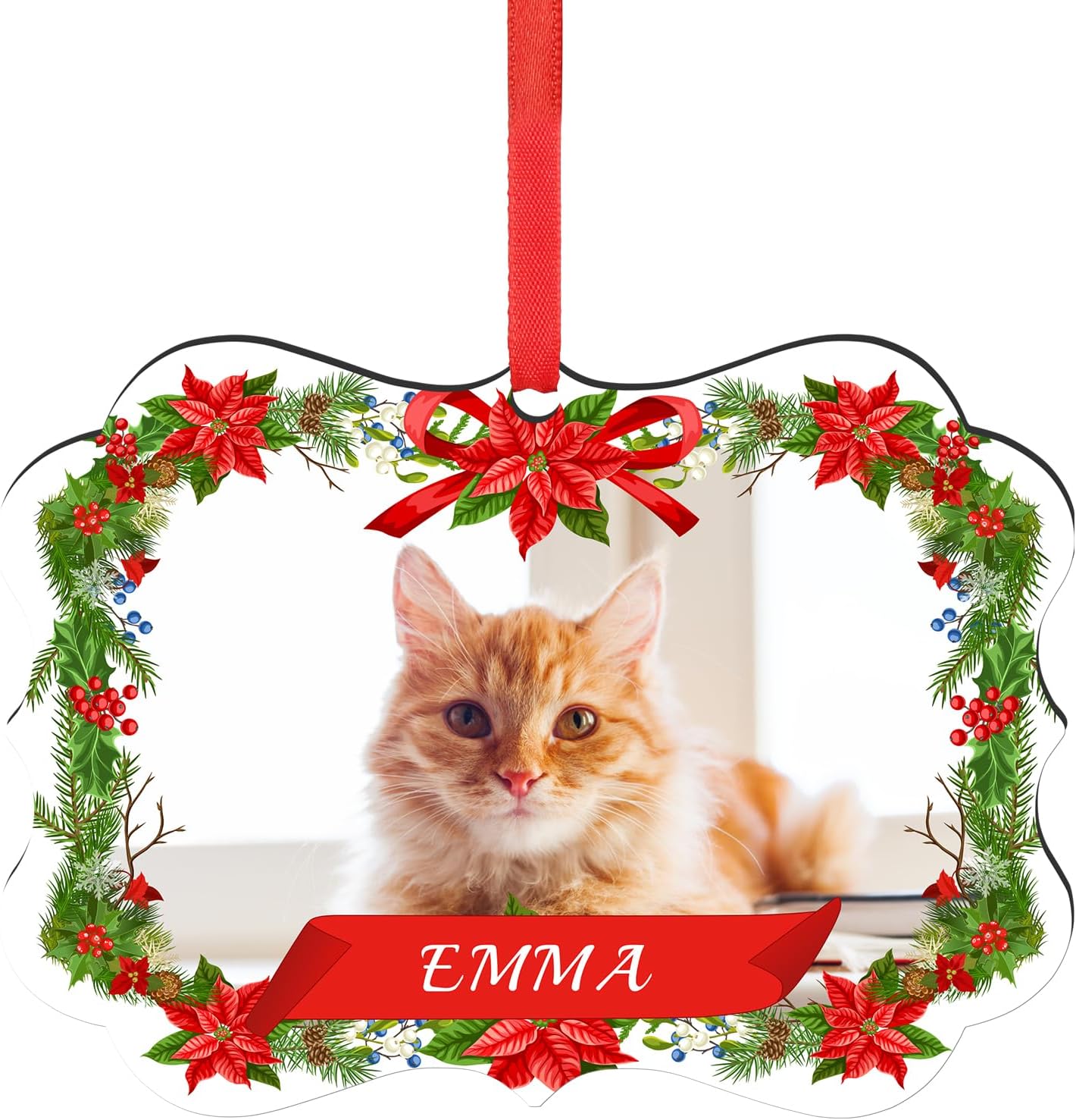Personalized Photo Ornaments for Christmas Tree, Custom Cat Name Ornament, 2025 Puppy 1st Xmas
