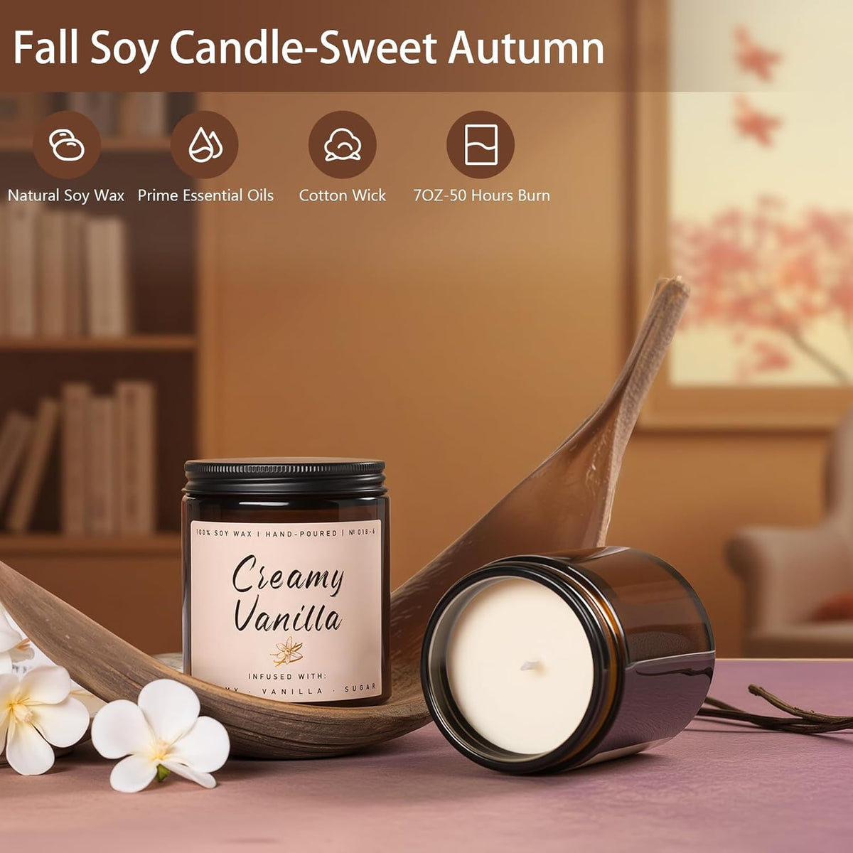 Auelife Fall Candle, Creamy Vanilla Scented Candle for Home - Fall Soy Wax Candles - Autumn