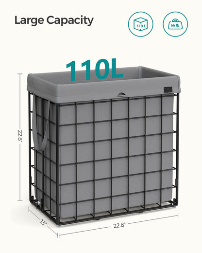 SONGMICS 29 Gal. (110L) Laundry Basket, Laundry Hamper, Collapsible Clothes Hamper, Removable and
