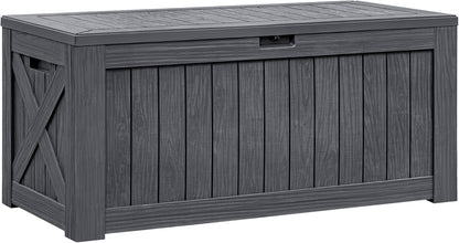 Flamaker Resin Deck Box 120 Gallon Waterproof Large Outdoor Indoor Storage Box Imitation Wood Resin