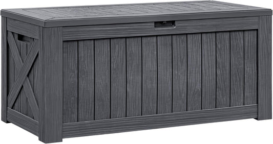 Flamaker Resin Deck Box 120 Gallon Waterproof Large Outdoor Indoor Storage Box Imitation Wood Resin