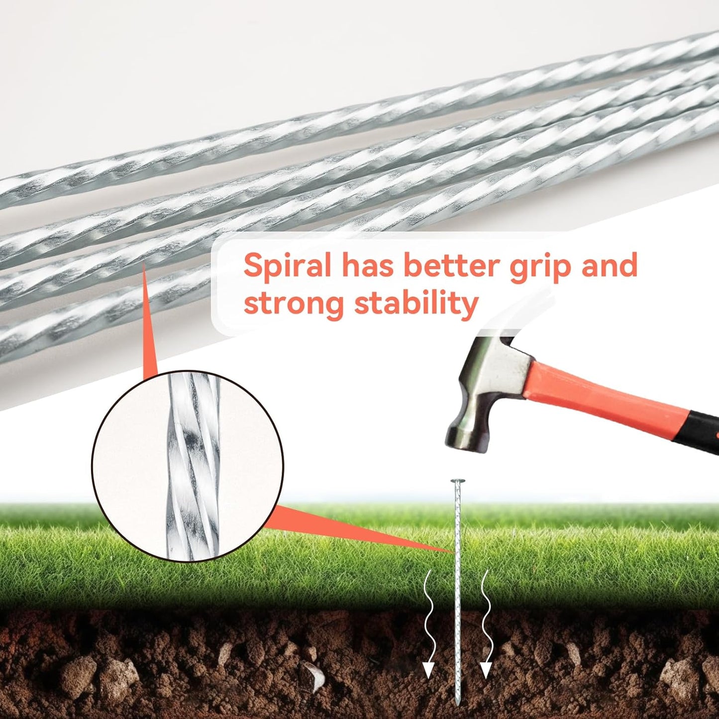 8" Heavy Duty Spiral Landscape Spikes - Solid Galvanized Metal Garden Stakes for Fixing Paver
