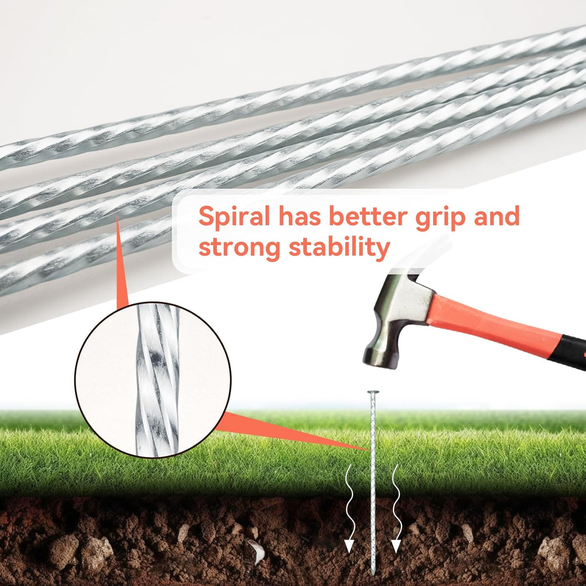 8" Heavy Duty Spiral Landscape Spikes - Solid Galvanized Metal Garden Stakes for Fixing Paver