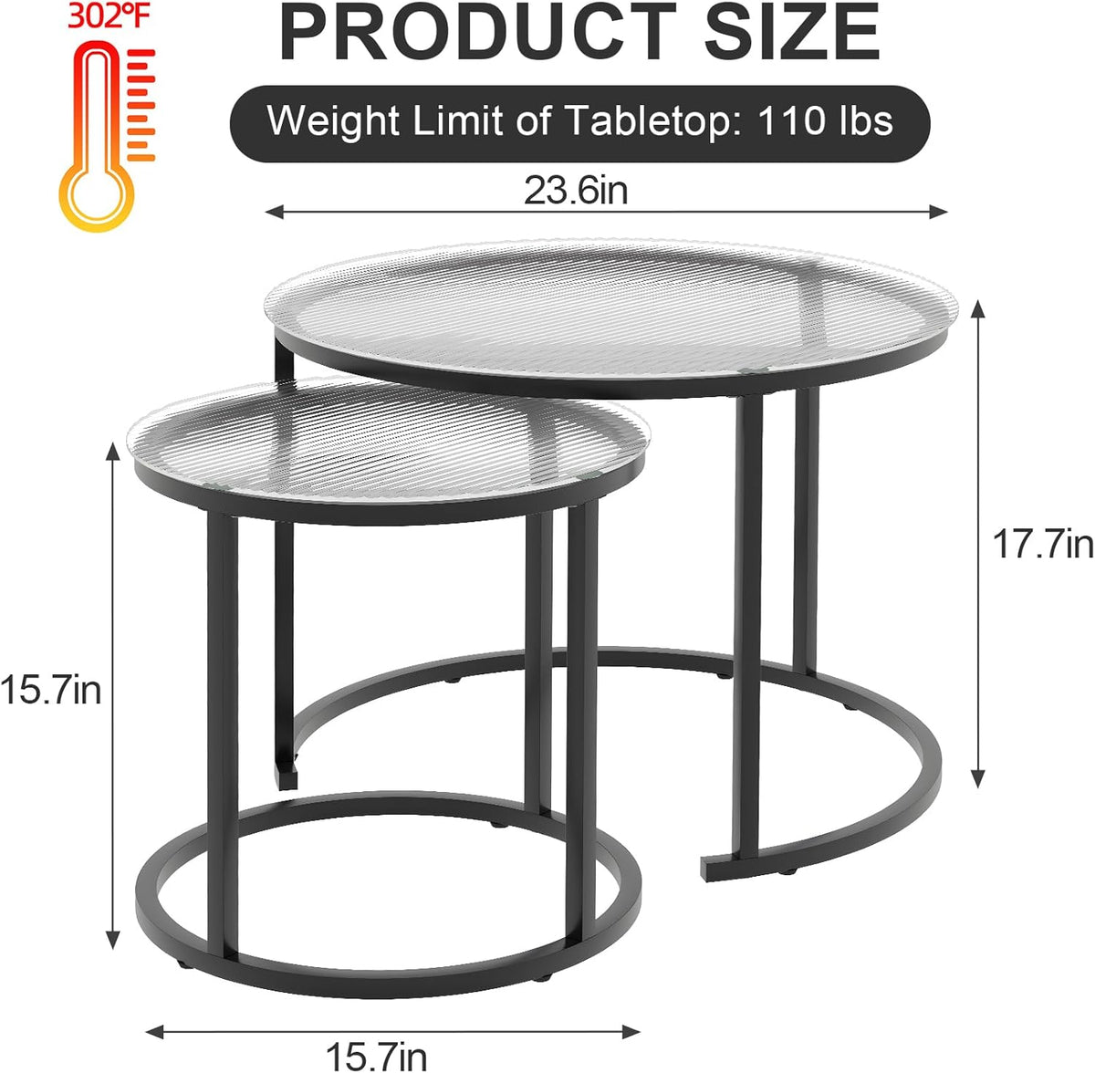 aboxoo Gold Nesting Coffee Table Set of 2, Small Glass Round Nesting Tables for Living Room