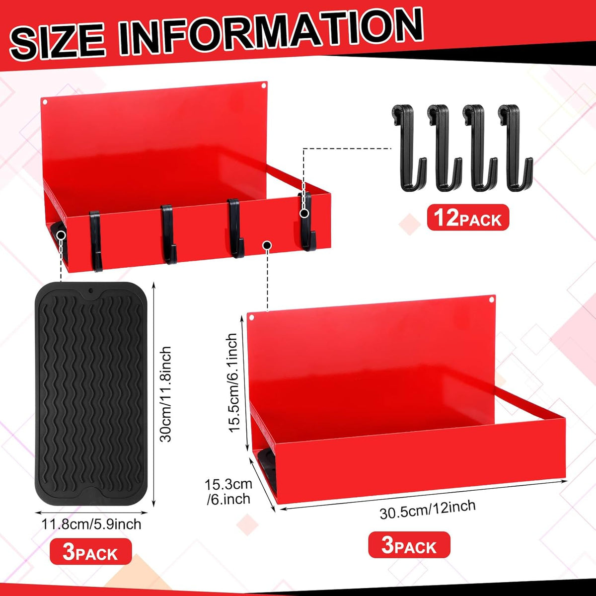 3 Pack Magnetic Garage Organizer Spice Rack for Refrigerator - 20 lb Capacity Shelf Hanging Heavy