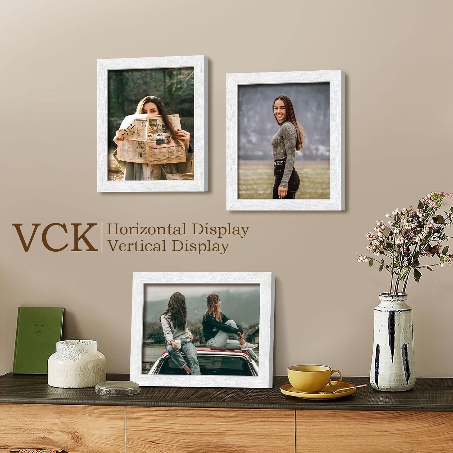 VCK 8x10 Picture Frames Set of 3, White Solid Wood Picture Frame, Textured Exclusive Wall Gallery