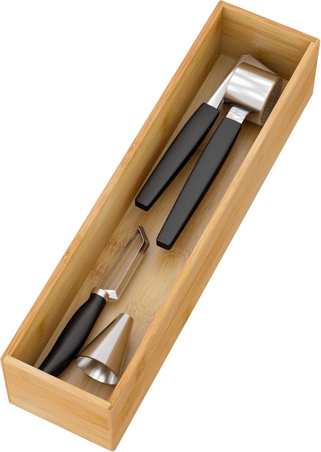 Bamboo Kitchen Drawer Organizer, Wooden Storage Box for Utensil Organizer Silverware Tray Cutlery