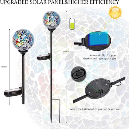 VCUTEKA Solar Path Lights Outdoor Decorative - Mosaic Solar Garden Stakes Light Waterproof LED