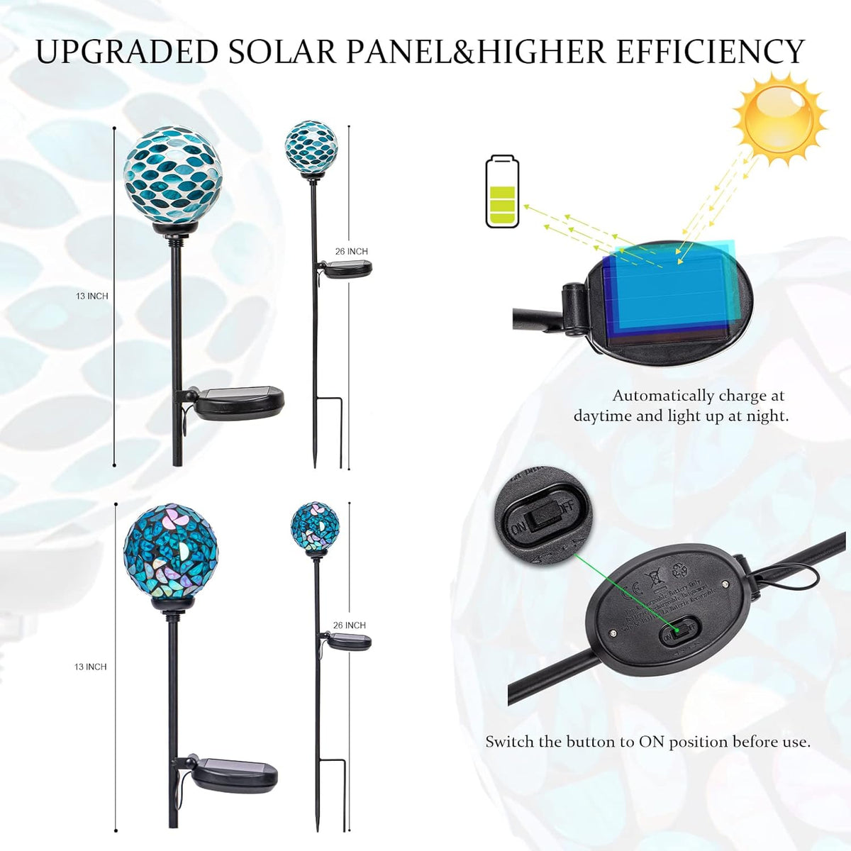 VCUTEKA Solar Lights Outdoor Decorative, Mosaic Solar Garden Light Waterpoof LED Pathway Stake