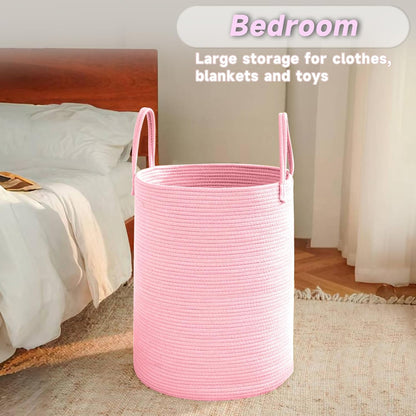 Large Woven Laundry Basket Hamper,60L Cotton Rope Storage Bin for Blankets,Toys and
