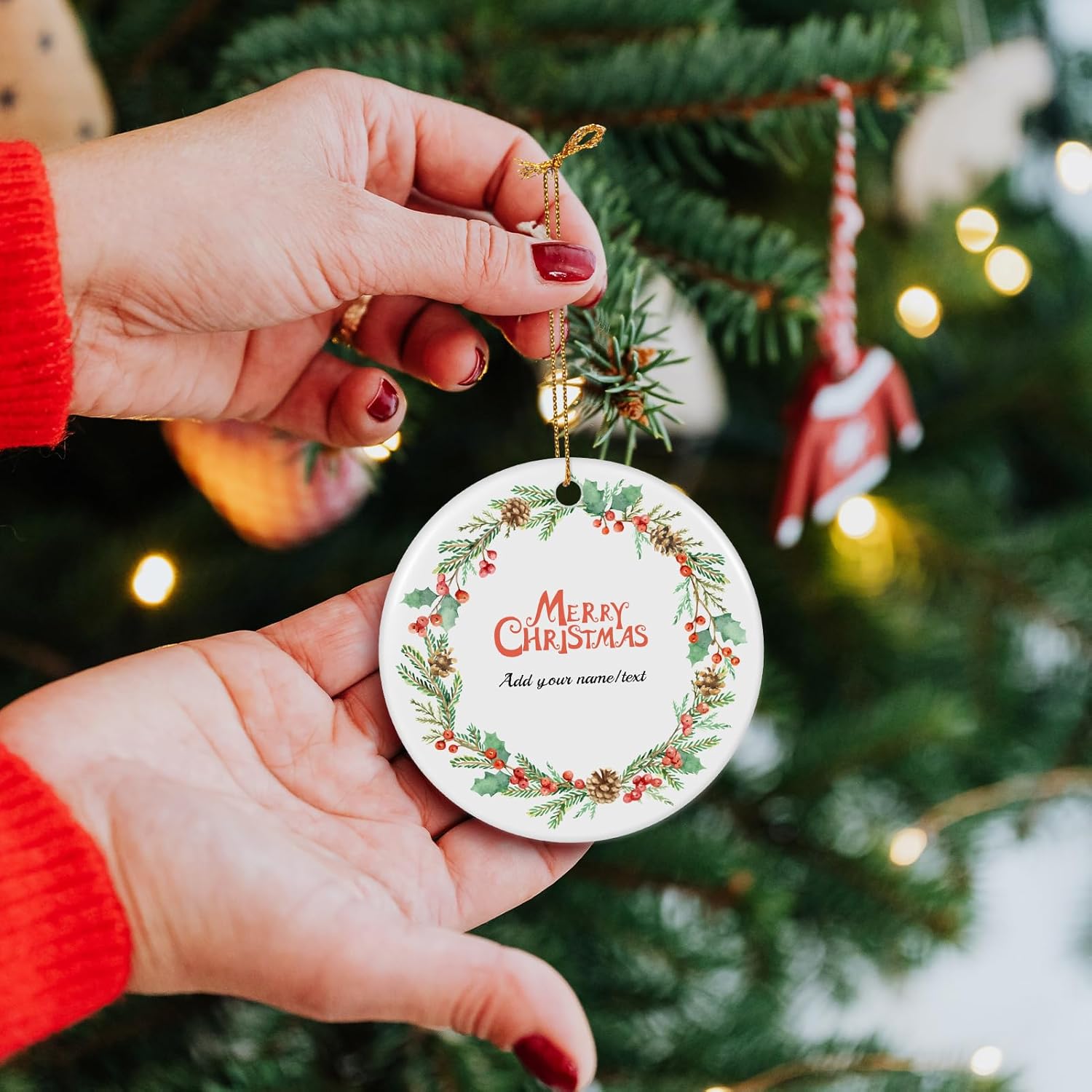 Personalized Christmas Ornaments 2025, Double-Side Custom Christmas Ornament, Round Ceramic Photo