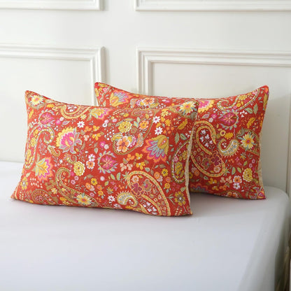 ABREEZE Paisley Bedding Sets 3Pcs Brushed Cotton Duvet Cover Set King Size Rustic Damask Red Floral