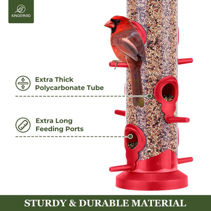 Kingsyard 2 Pack Tube Bird Feeders for Outdoors Hanging, Premium Hard Plastic Bird Feeder with 6