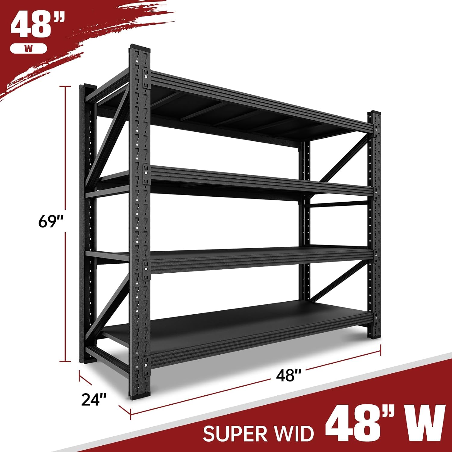 3000LBS Storage Shelves,48" W Garage Shelving Heavy Duty Metal Adjustable Garage Shelves, Shelving