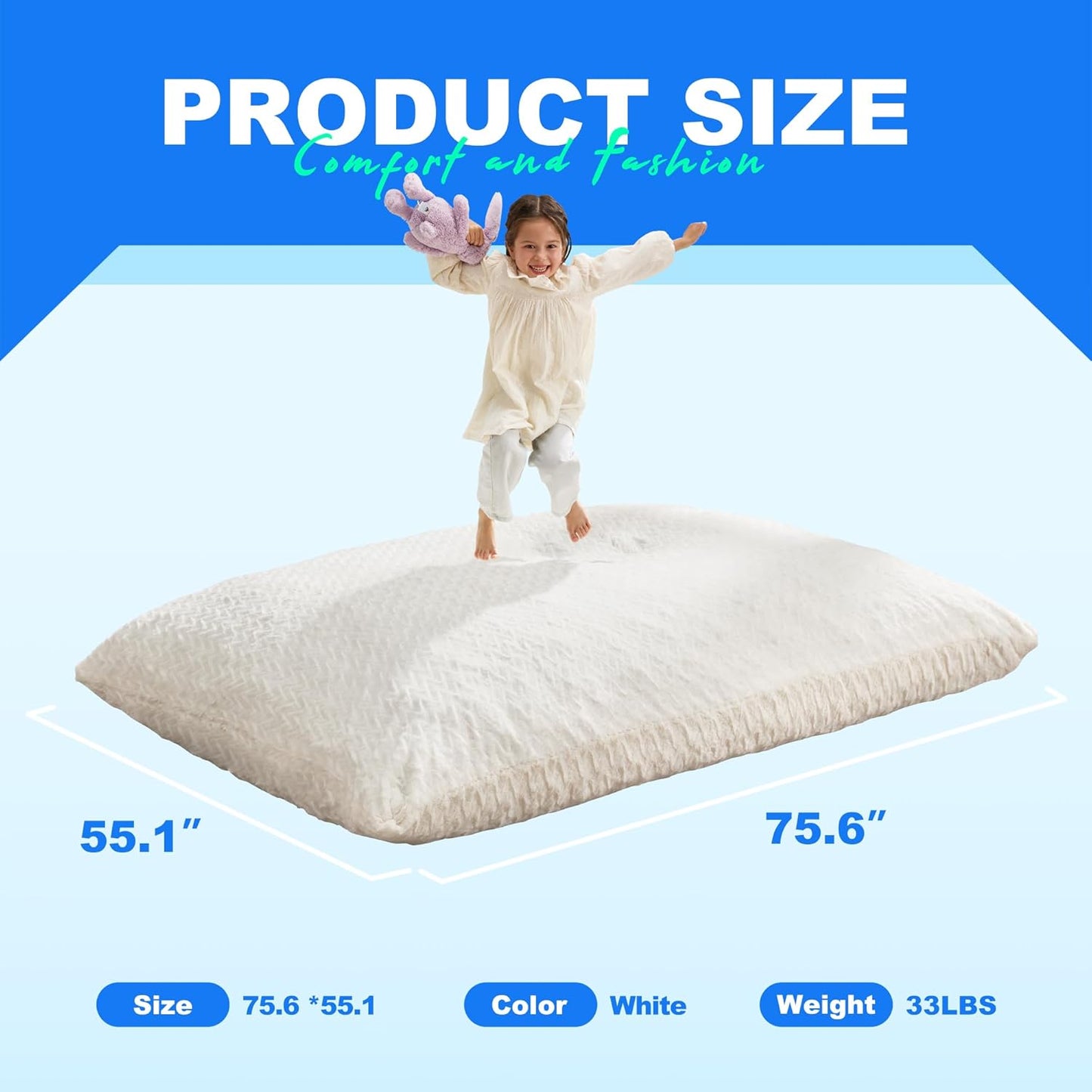 Hobestluk 3 in 1 Bean Bag Chair Giant Bean Bag Chairs for Adults with Chevron Plush Fur Cover