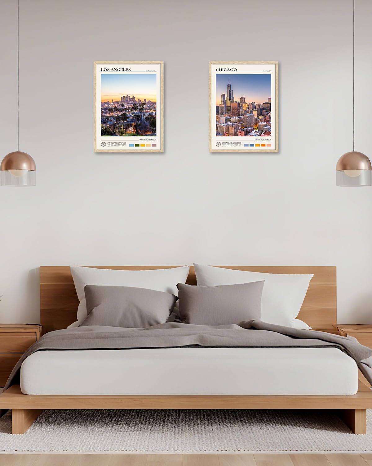 HesenDot Natural OAK Wood Los Angeles Cityscape Framed Wall Art,12x16in City Skyline Canvas Wall