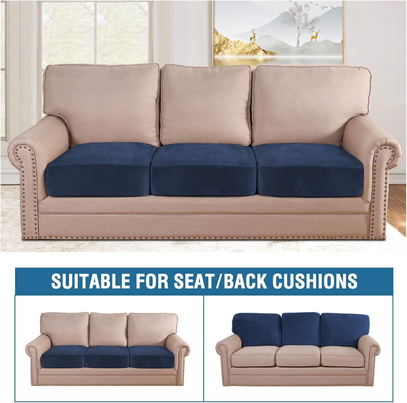 H.VERSAILTEX Velvet Stretch Couch Cushion Cover Plush Cushion Slipcover for Chair Loveseat Sofa