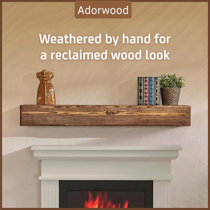 Handmade Fireplace Mantel Shelf 48", Extra Wide Rustic Wood Mantles for Over Fireplace, Wall