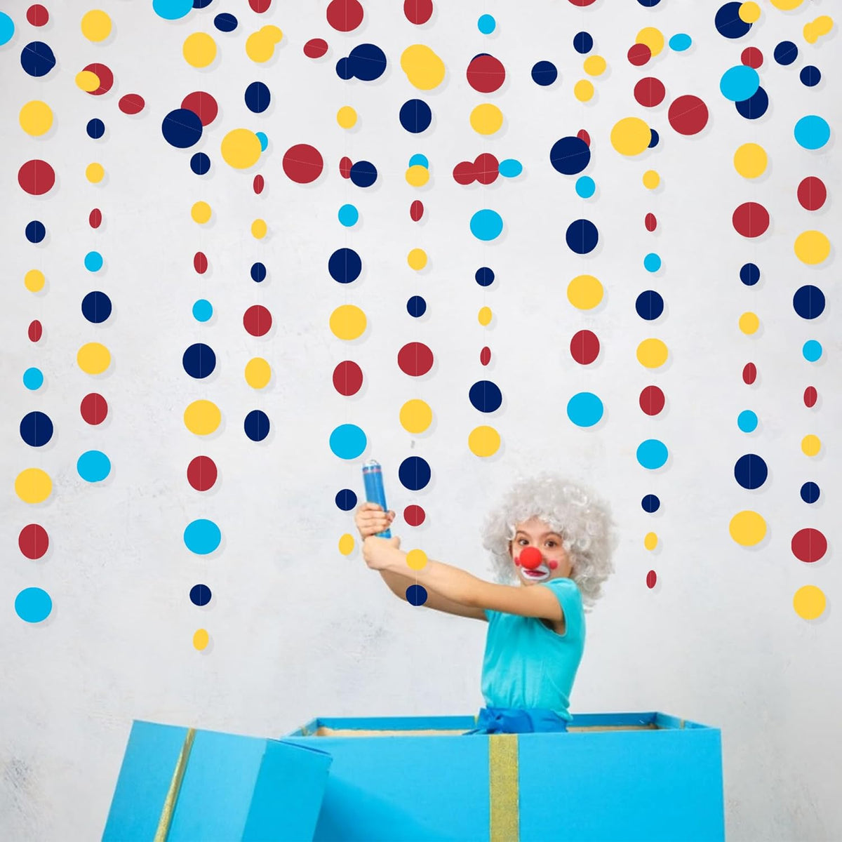 Red Blue Yellow Party Decorations Circle Dots Garland Hanging Paper Polka Dot Streamer for Carnival