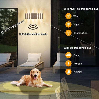 2 Pack Motion Sensor Outdoor Wall Lights with 4 Dimmable Bulbs, Modern White Dusk to Dawn Porch