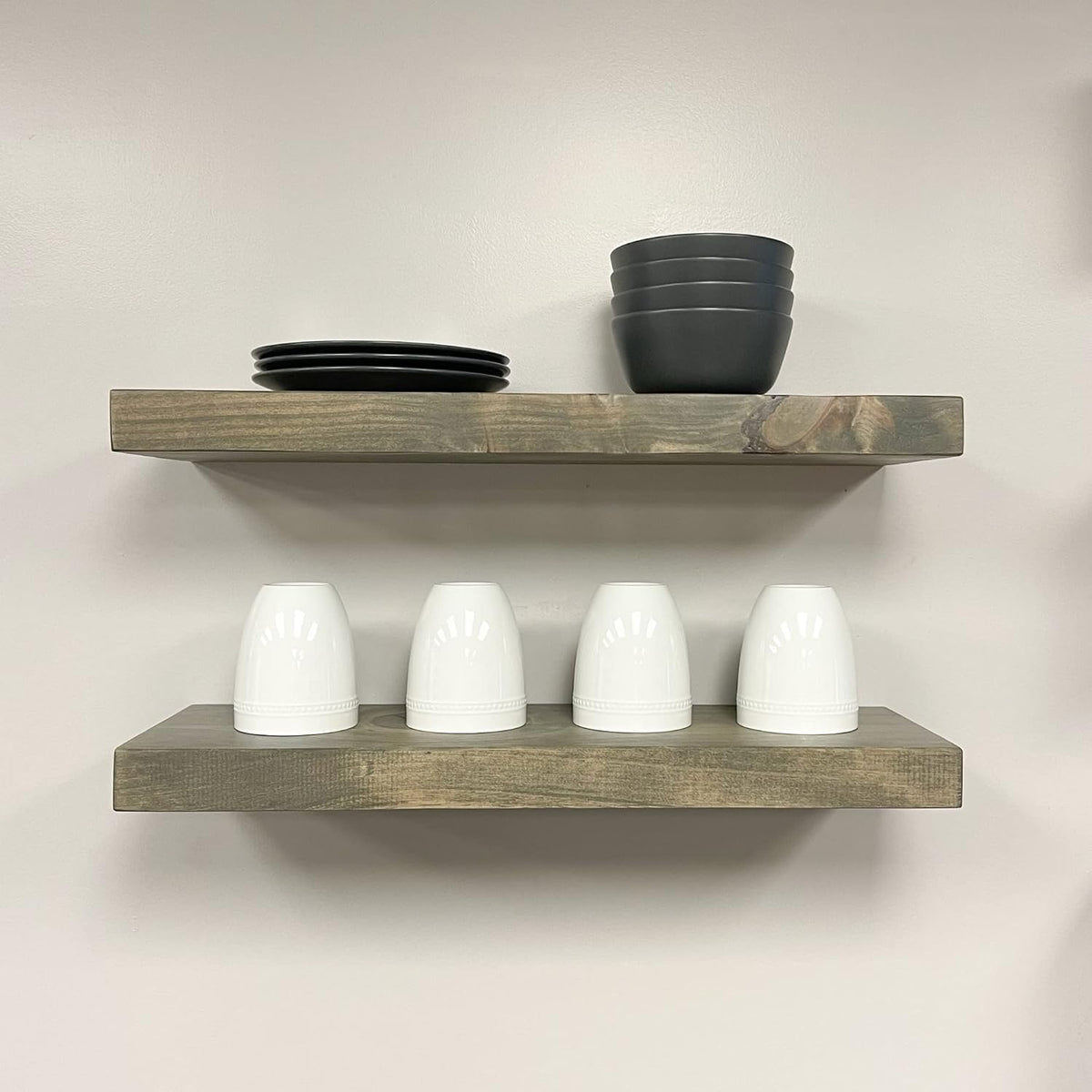 URBANDI, Rustic Floating Shelves, Set of 2, Hidden Bracket, Solid Wood, Heavy Duty, Wall Mounted