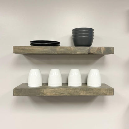 URBANDI, Rustic Floating Shelves, Set of 2, Hidden Bracket, Solid Wood, Heavy Duty, Wall Mounted