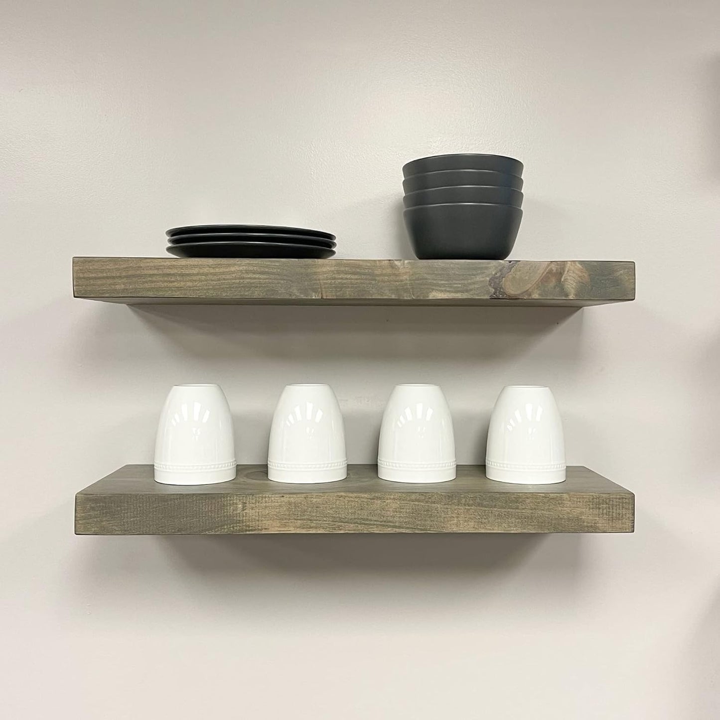 URBANDI, Rustic Floating Shelves, Set of 2, Hidden Bracket, Solid Wood, Heavy Duty, Wall Mounted