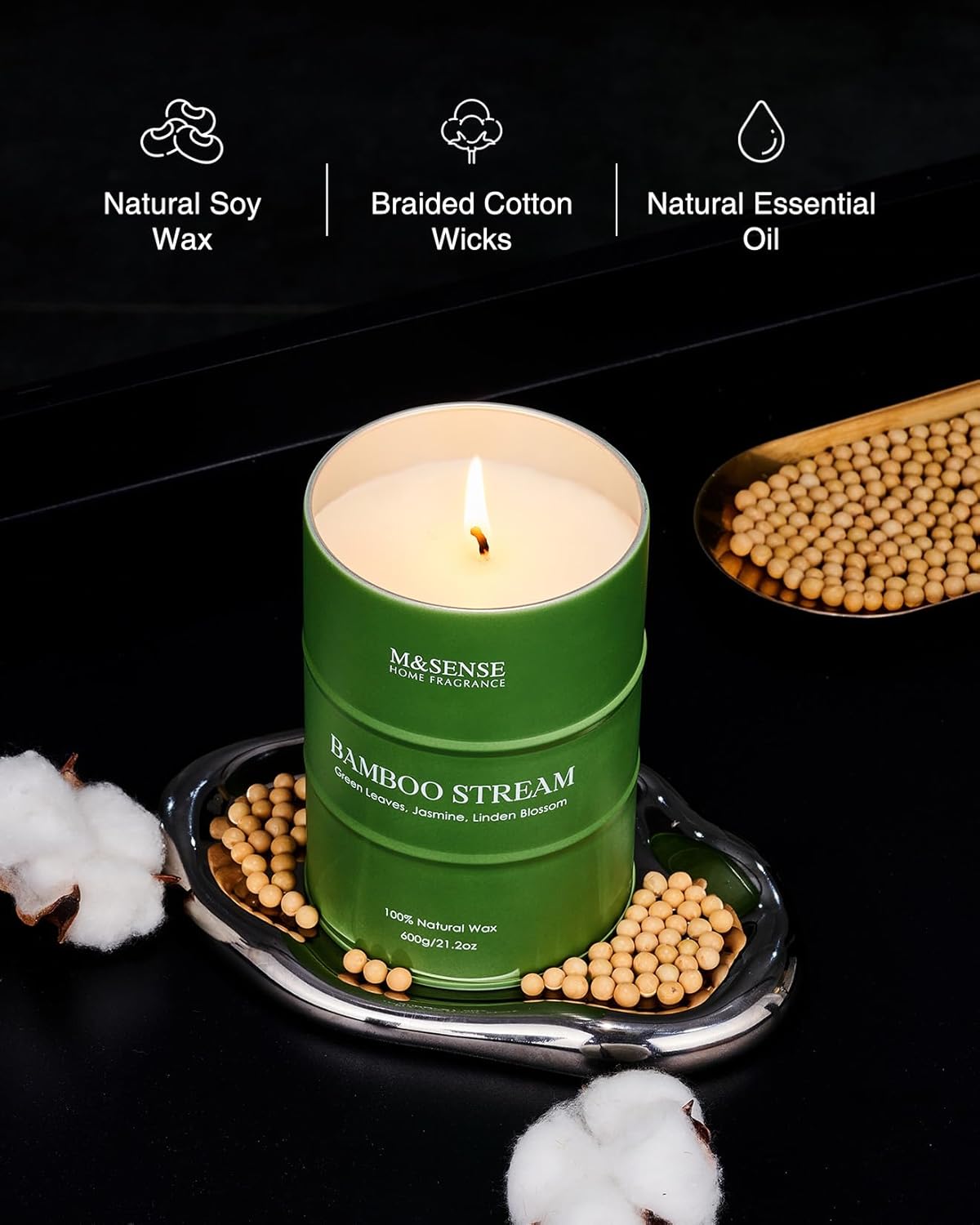 M&SENSE Bamboo Scented Candles Natural Non Toxic, Large Aromatherapy Candle for Stress Relief