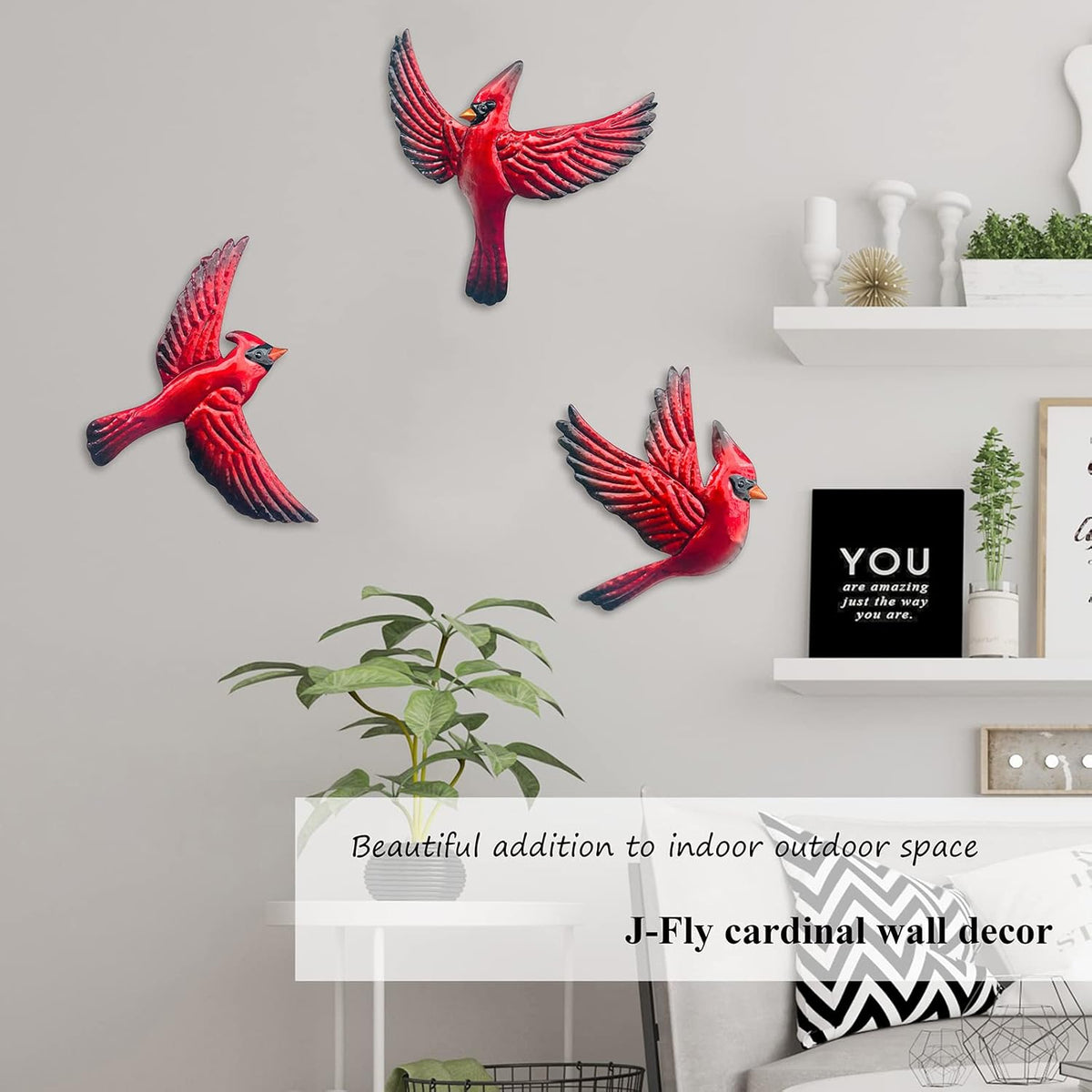 J-Fly Metal Red Bird Wall Decoration Bird Wall Hanging Decor Outdoor Metal Wall Art Cardinal