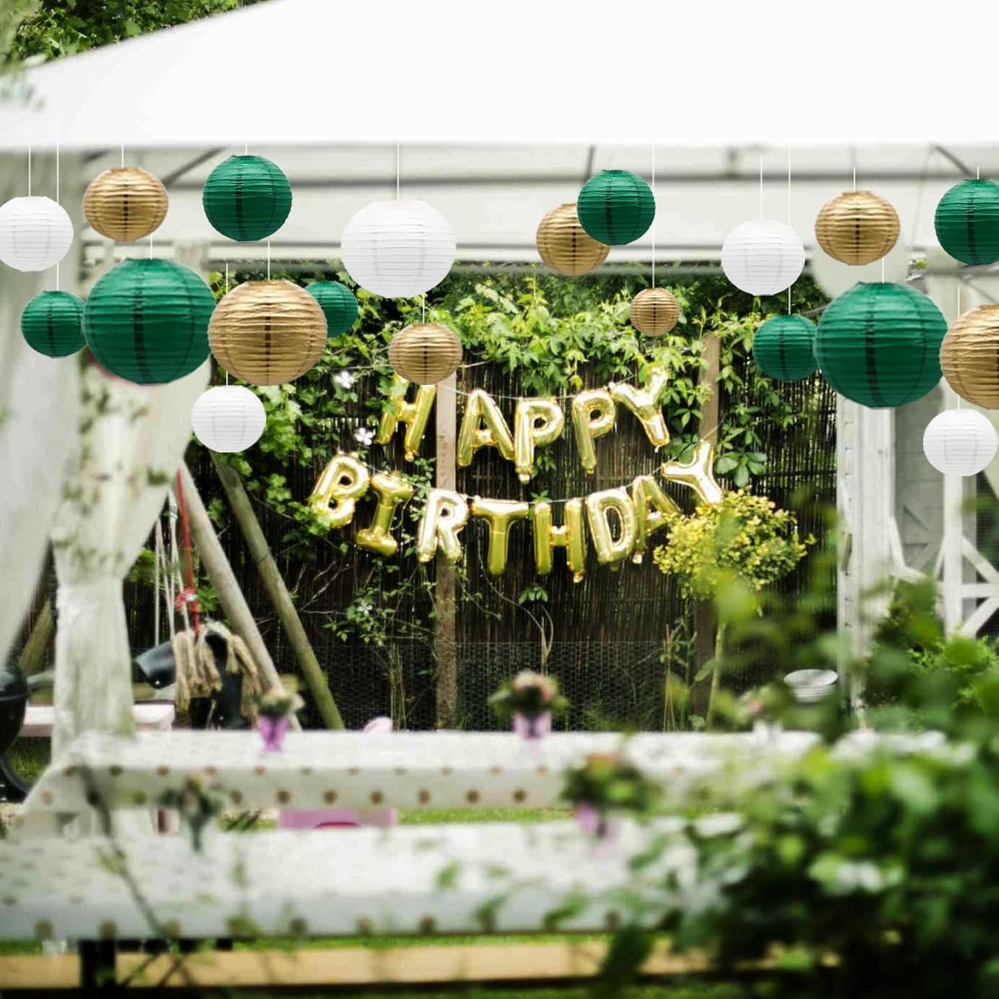 ADLKGG Green Gold Paper Lanterns Party Decorations, Round Hanging Lantern for St. Patrick's Day