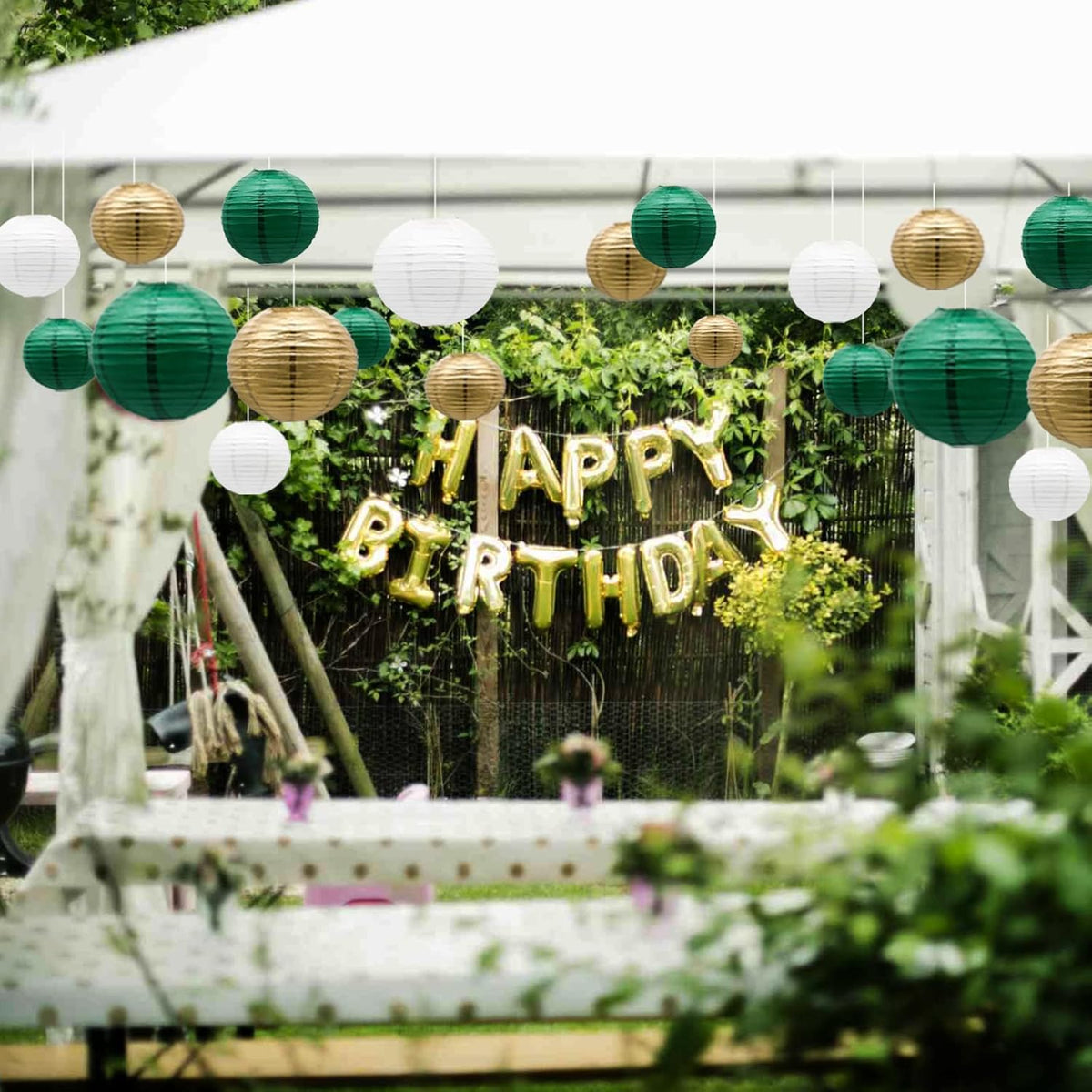 ADLKGG Green Gold Paper Lanterns Party Decorations, Round Hanging Lantern for St. Patrick's Day