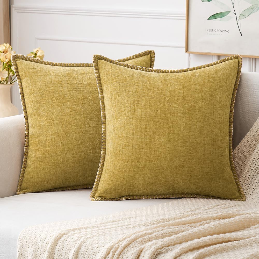 MIULEE Pack of 2 Couch Throw Pillow Covers 16x16 Inch Mustard Yellow Farmhouse Decorative Pillow