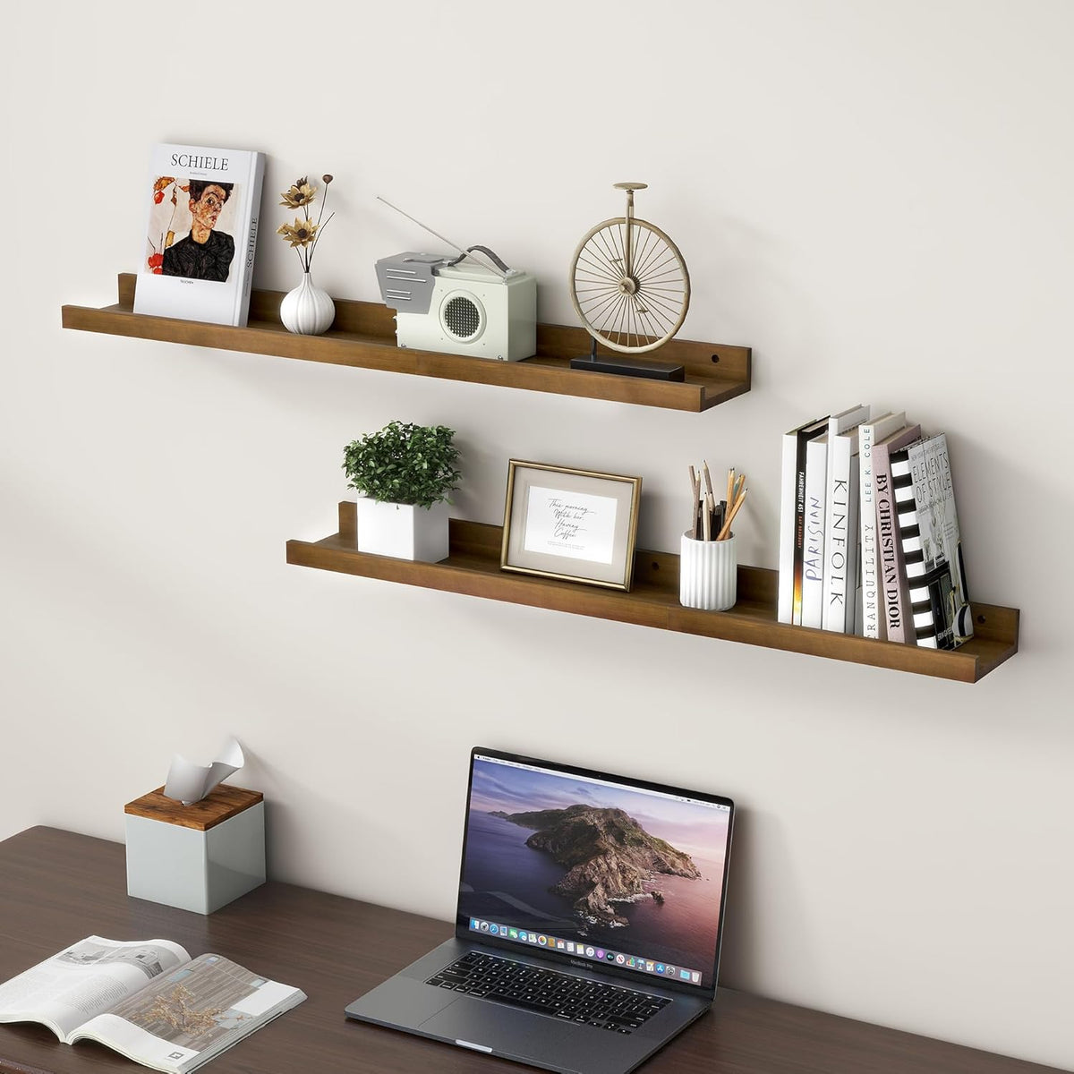 Picture Ledge Wall Shelves 36 inch Width Set of 2, Solid Pine Wood Rustic Floating Ledge Shelves