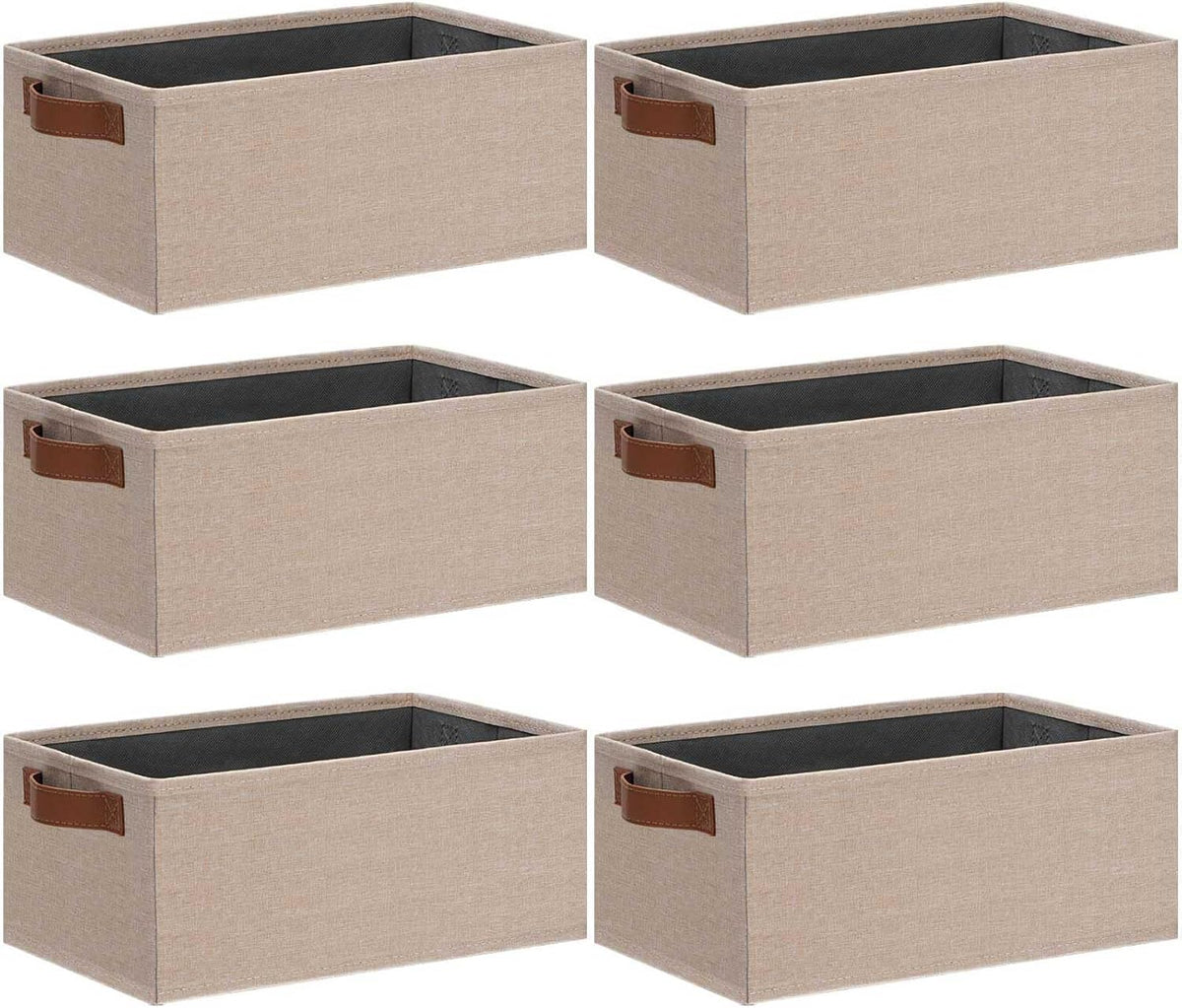 GhvyenntteS Small Fabric Storage Bins 6 Pack, 11.8" x 7.87" x 5.11" Storage Basket with Leather