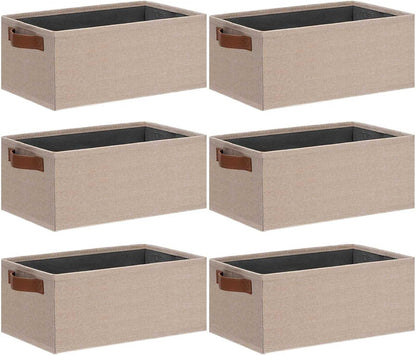 GhvyenntteS Small Fabric Storage Bins 6 Pack, 11.8" x 7.87" x 5.11" Storage Basket with Leather