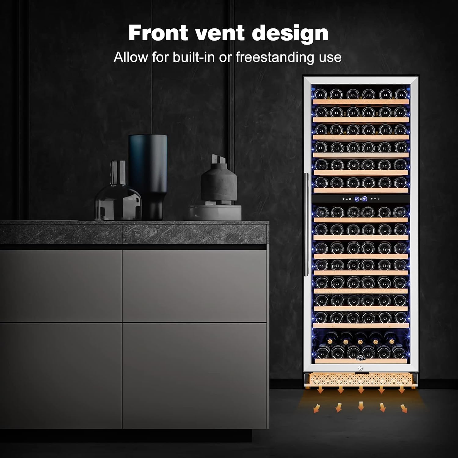 Tylza 24 Inch Wine Fridge Dual Zone, 180 Bottle Wine Cooler Refrigerator With Stainless Steel and