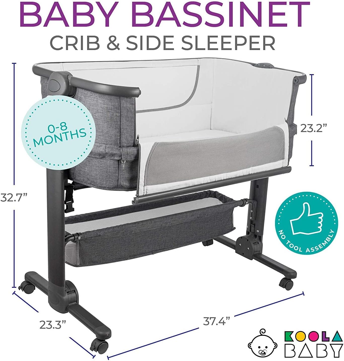 KoolerThings Baby Bassinet, Bedside Sleeper for Baby, Easy Folding Portable Crib with Storage