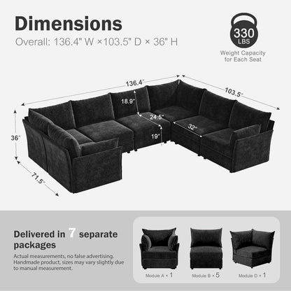 136.4" Oversized Modular Sectional Sofa, U Shaped Convertible Couch with Movable Ottoman, Large 7