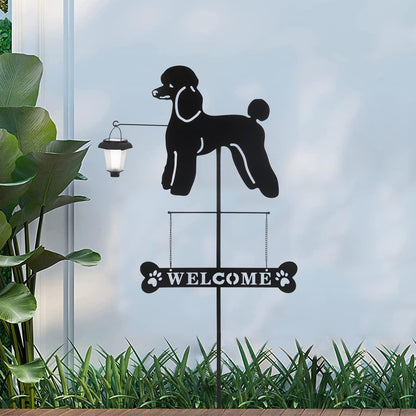 BAYN Solar Poodle Garden Stakes Decorative with a Lantern Dog Silhouette Welcome Sign Outdoor