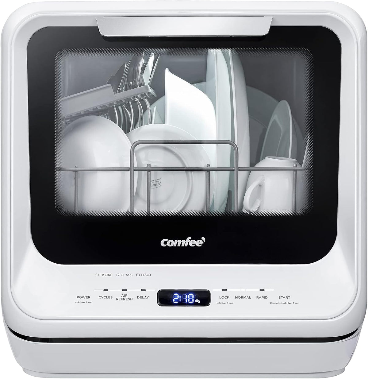 COMFEE' Portable Dishwasher Countertop with 5L Built-in Water Tank, No Hookup Needed, 6 Programs