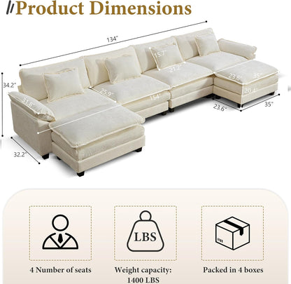 URRED Modular Sectional Sofa Comfy Cloud Couch, Modern Chenille Sofa Sleeper Deep Seat Couches with