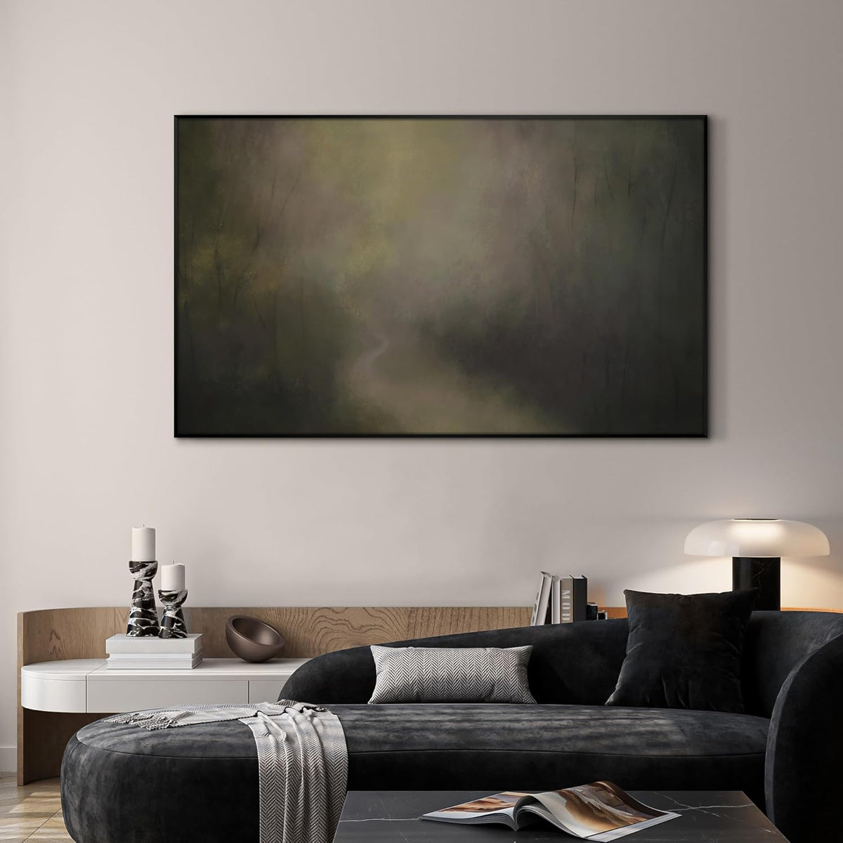 SIGNWIN 36"x60" Extra Large Framed Wall Art Muted Forest Path Soft Misty Woodland Scene