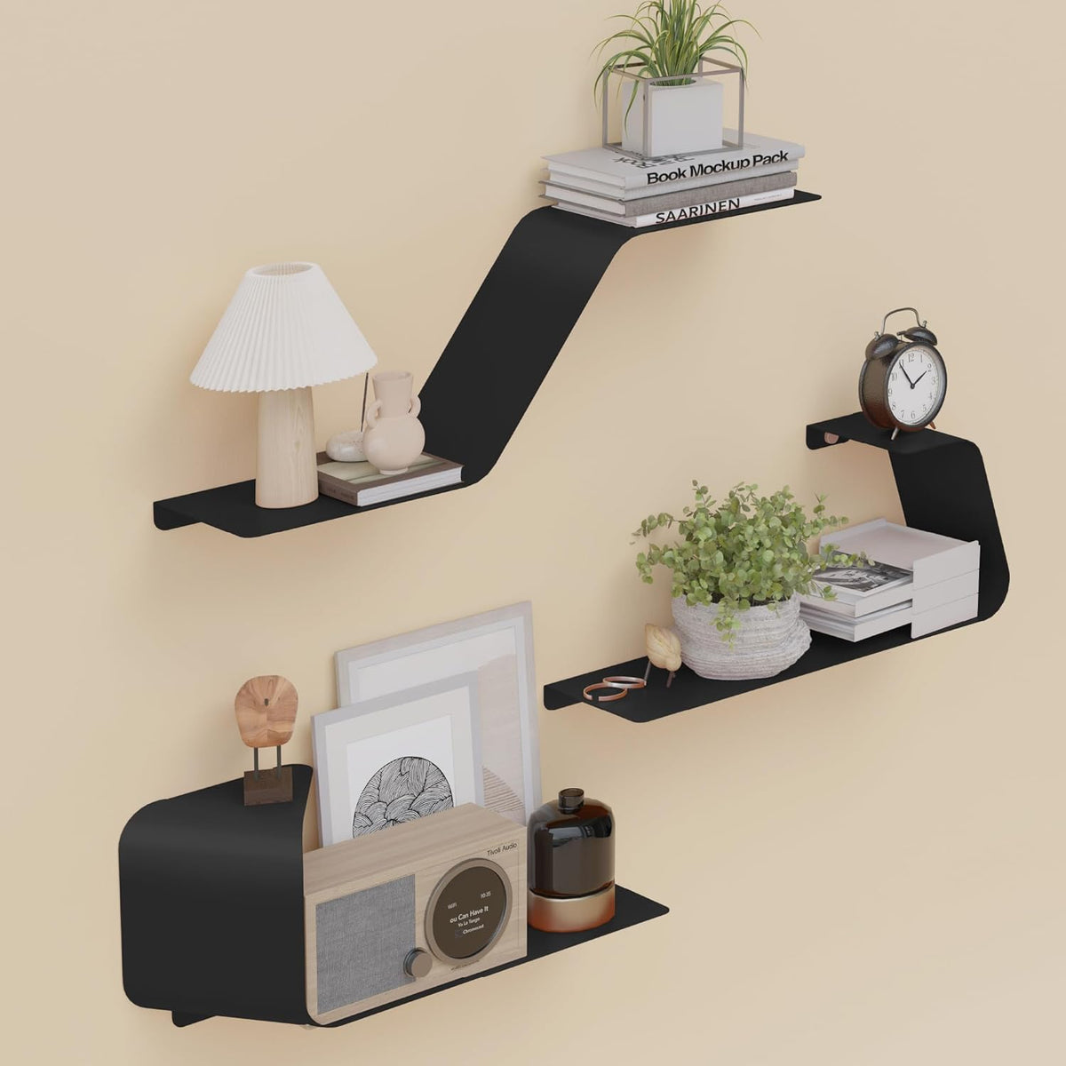 Floating Shelves, Wall Shelf, Set of 3 Wall Mounted Metal Shelves with Unique Design for Wall