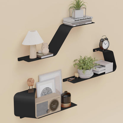 Floating Shelves, Wall Shelf, Set of 3 Wall Mounted Metal Shelves with Unique Design for Wall