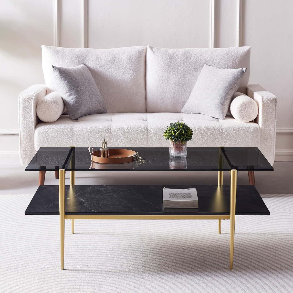 Rectangle Coffee Table for Living Room, Mid-Century Modern Design, L41 x W21 x H17, 2-Tier