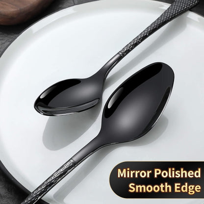Hammered Black Silverware Set,20 Piece Modern Flatware Set Service for 4,Mirror Polished Stainless