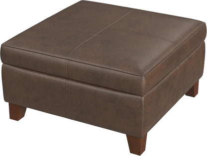 HomePop Home Decor |K2380-E910 | Luxury Large Faux Leather Square Storage Ottoman | Ottoman with