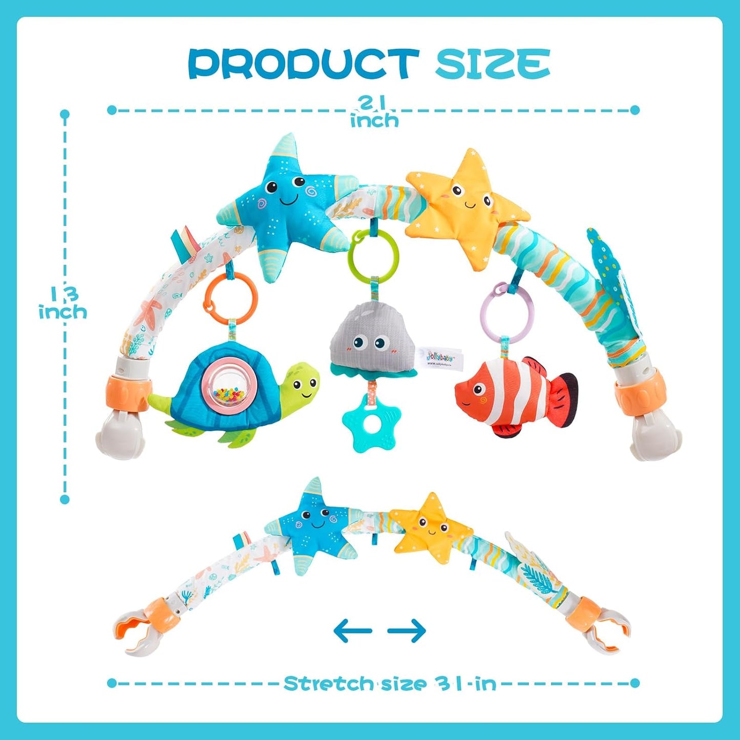 Jollybaby Musical Bassinet Stroller Crib Mobile Toy for Baby 0-6-12 Months, Infant Clip On Arch
