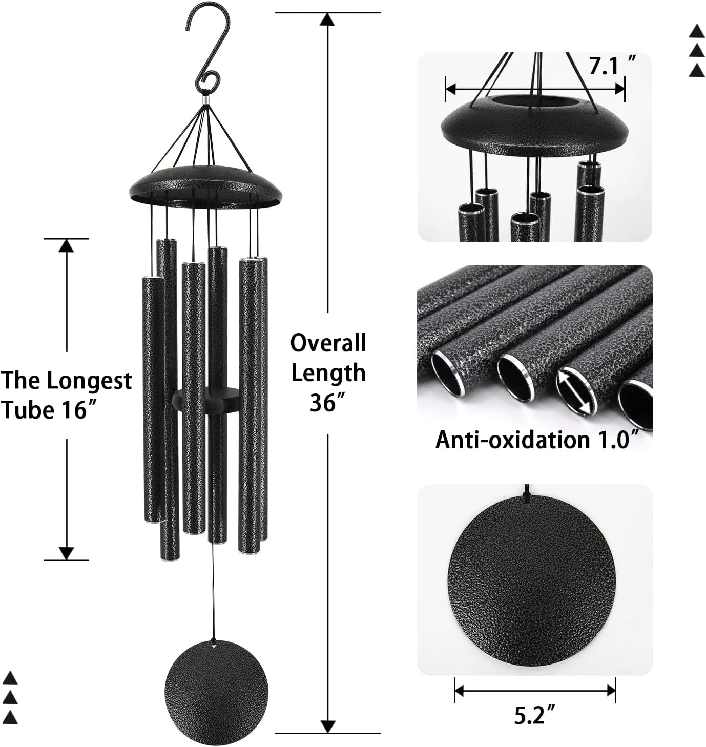 Sympathy Memorial Wind Chimes, 36' with 6 Metal Tubes, Outdoor Deep Tone for Garden, Christmas
