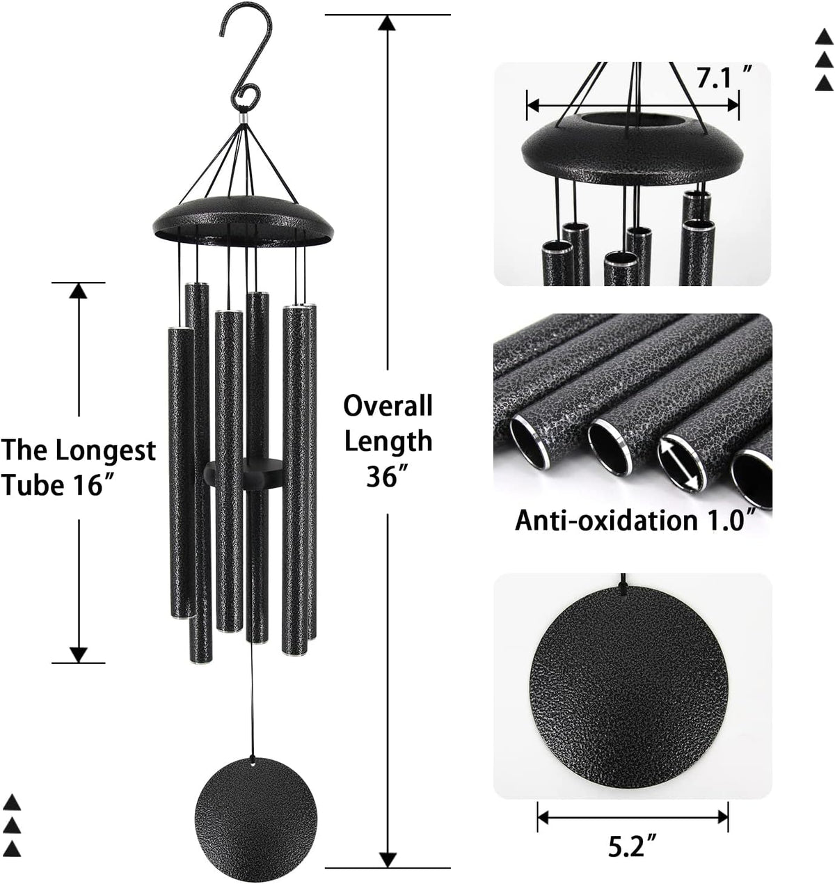 Sympathy Memorial Wind Chimes, 36' with 6 Metal Tubes, Outdoor Deep Tone for Garden, Christmas